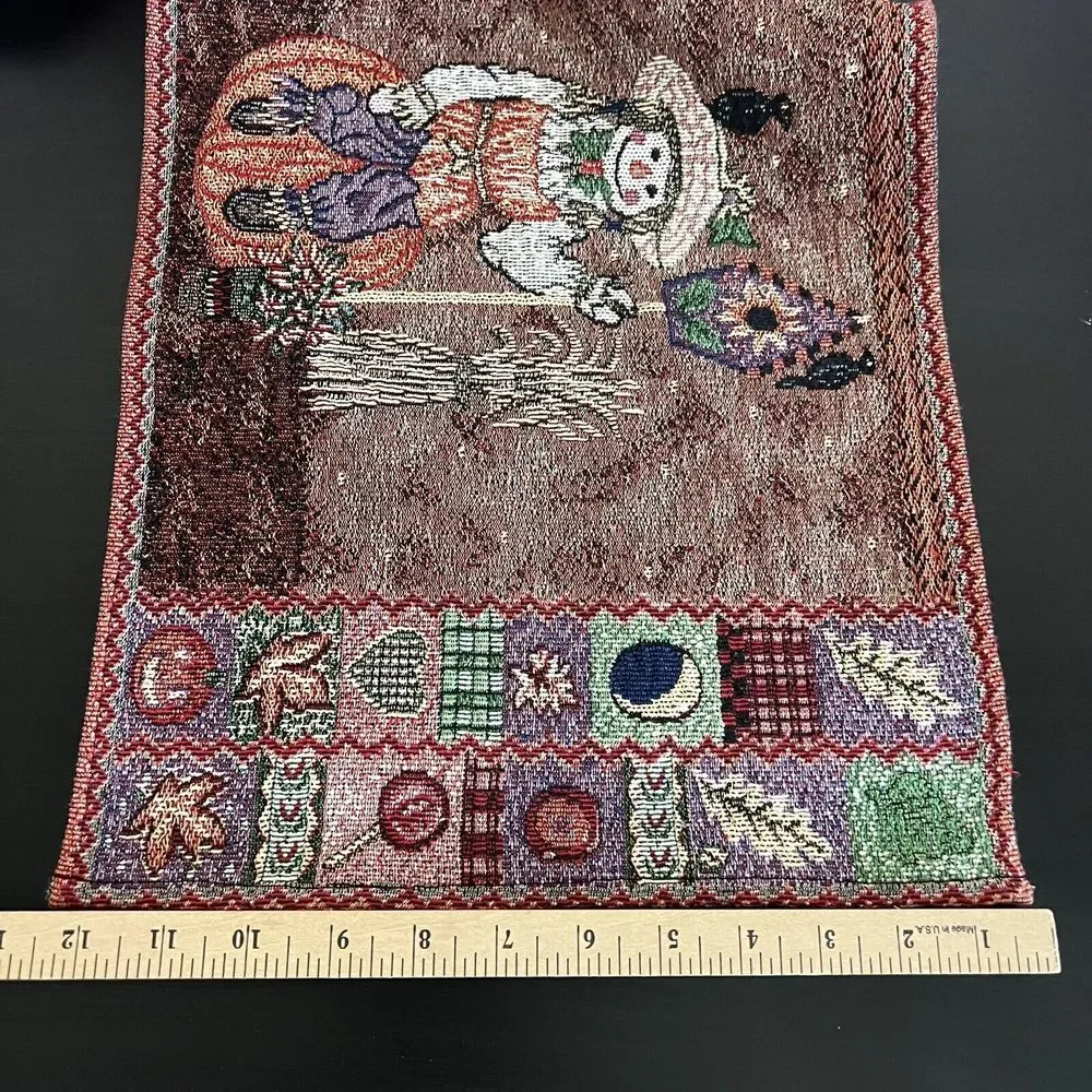 Vintage Tapestry Table Runner Autumn Fall Pumpkins Scarecrow Leaves‎ Cute 12x66